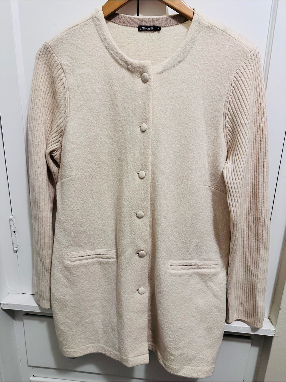 J Mclaughlin Long Cardigan Boiled Wool Sweater Size  M